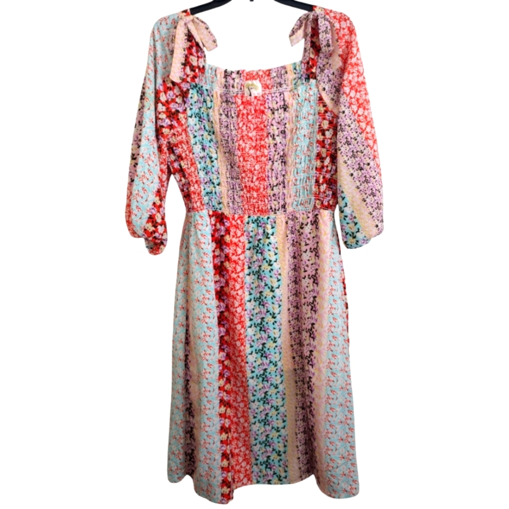 Fig And Flower Multi Pattern Multicolor Smocked Floral Dress Size Large